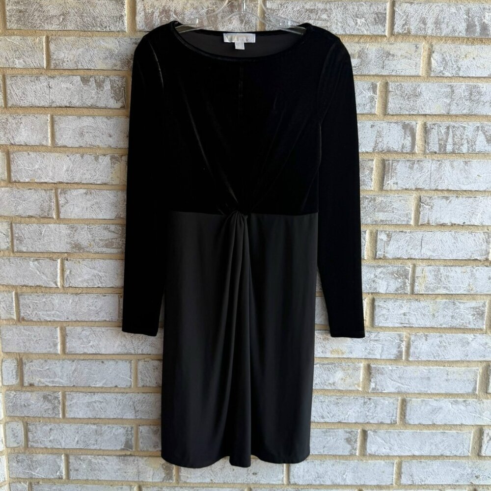 MICHAEL Michael Kors Long Sleeve Drapery Front Velvet/Jersey Dress Size S
